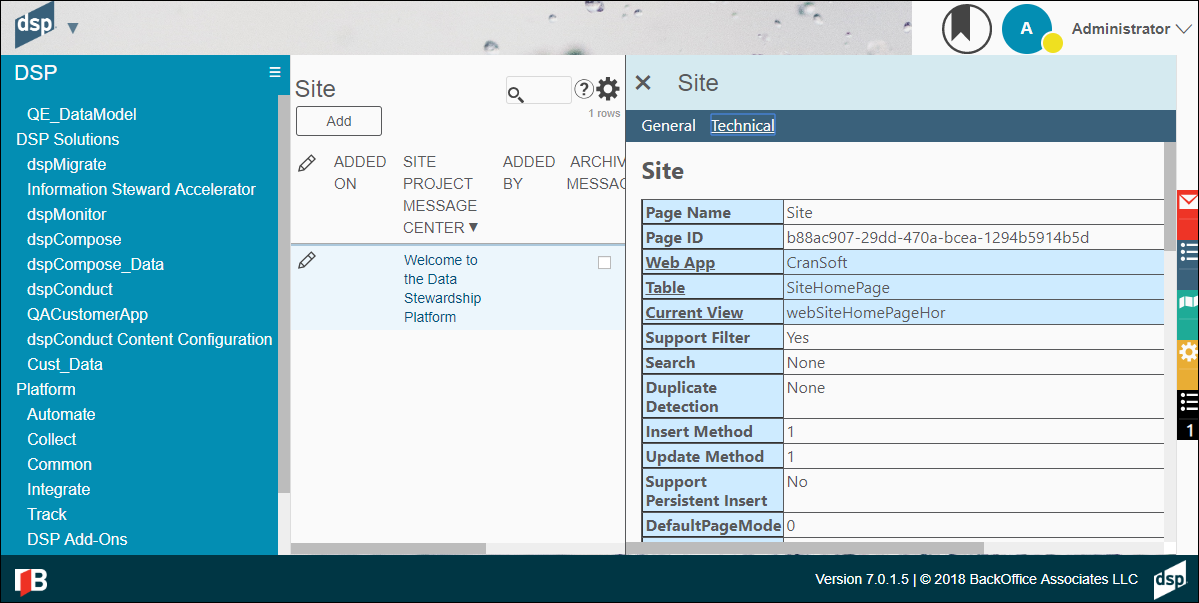 Technical tab in DSP